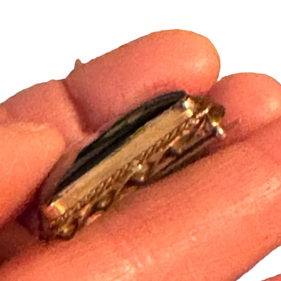 Antique Hand Painted Blue Flower Black Enamel Brooch Ornate Gold Lg Art Nouveau - Picture 7 of 9